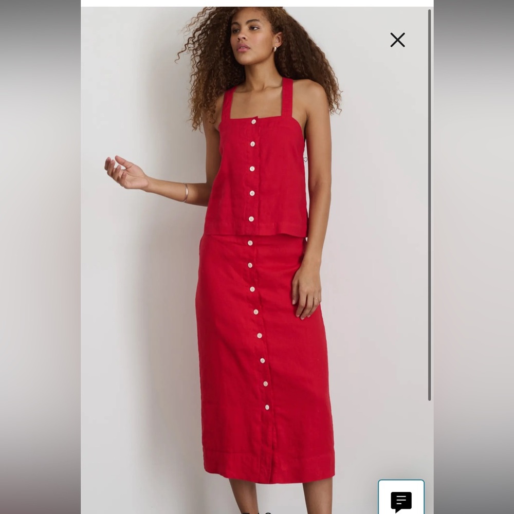 Red Button-Down Two-Piece Set